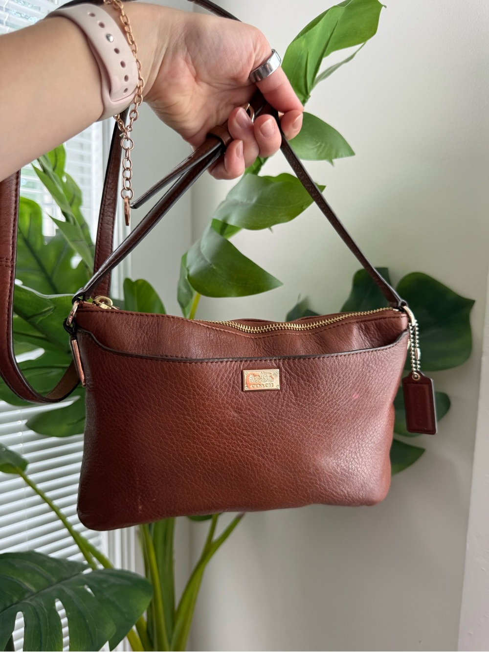 Coach Brown Pebbled Leather Crossbody with Gold Plate